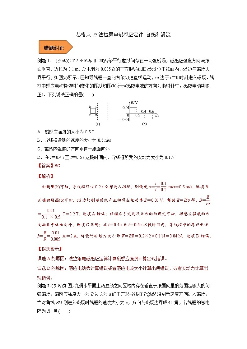 23 法拉第电磁感应定律 自感和涡流 ——【冲刺2023】高考物理考试易错题（全国通用）（原卷版+解析版）01