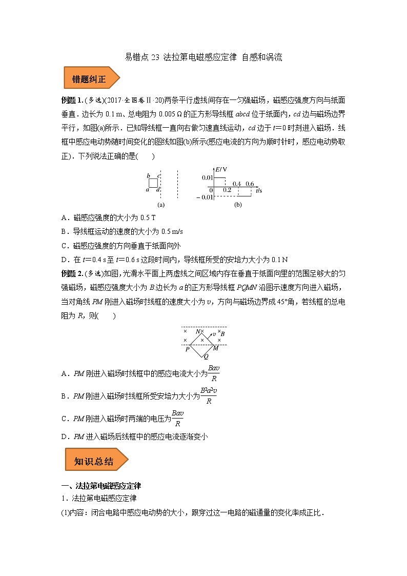 23 法拉第电磁感应定律 自感和涡流 ——【冲刺2023】高考物理考试易错题（全国通用）（原卷版+解析版）01