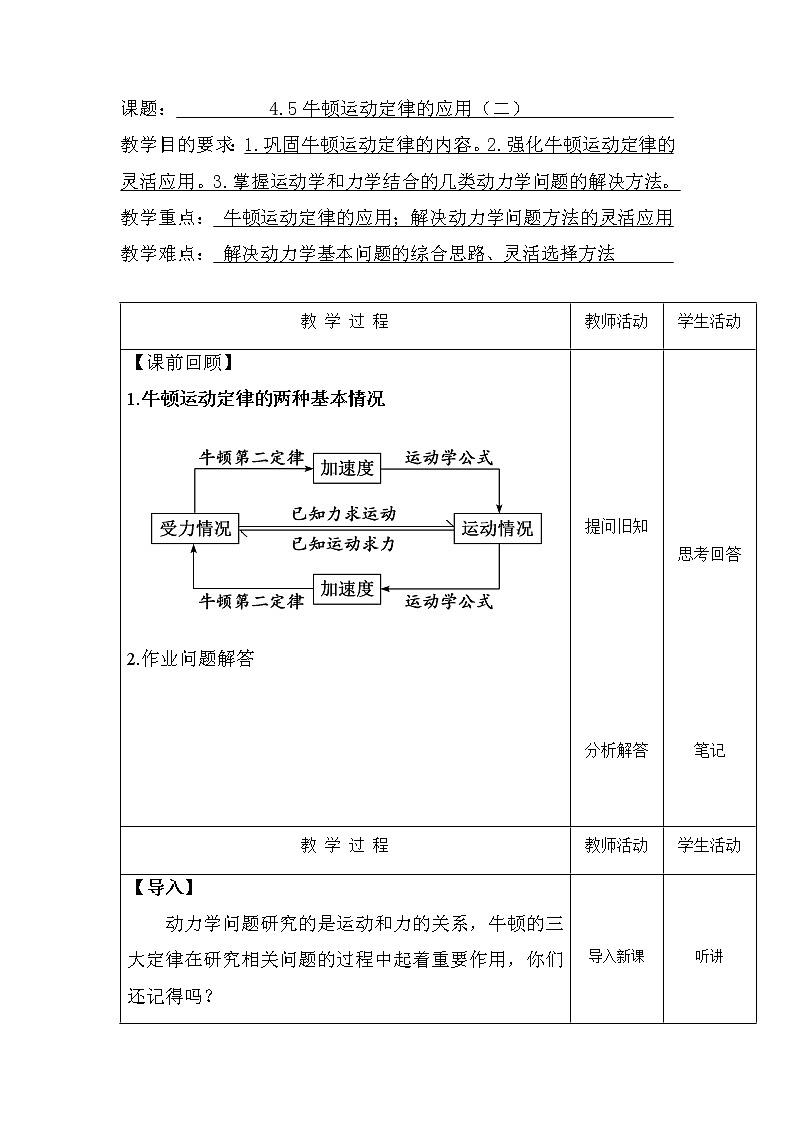 4.5 牛顿运动定律的应用（二）讲义 高一上学期物理人教版（2019）必修第一册01