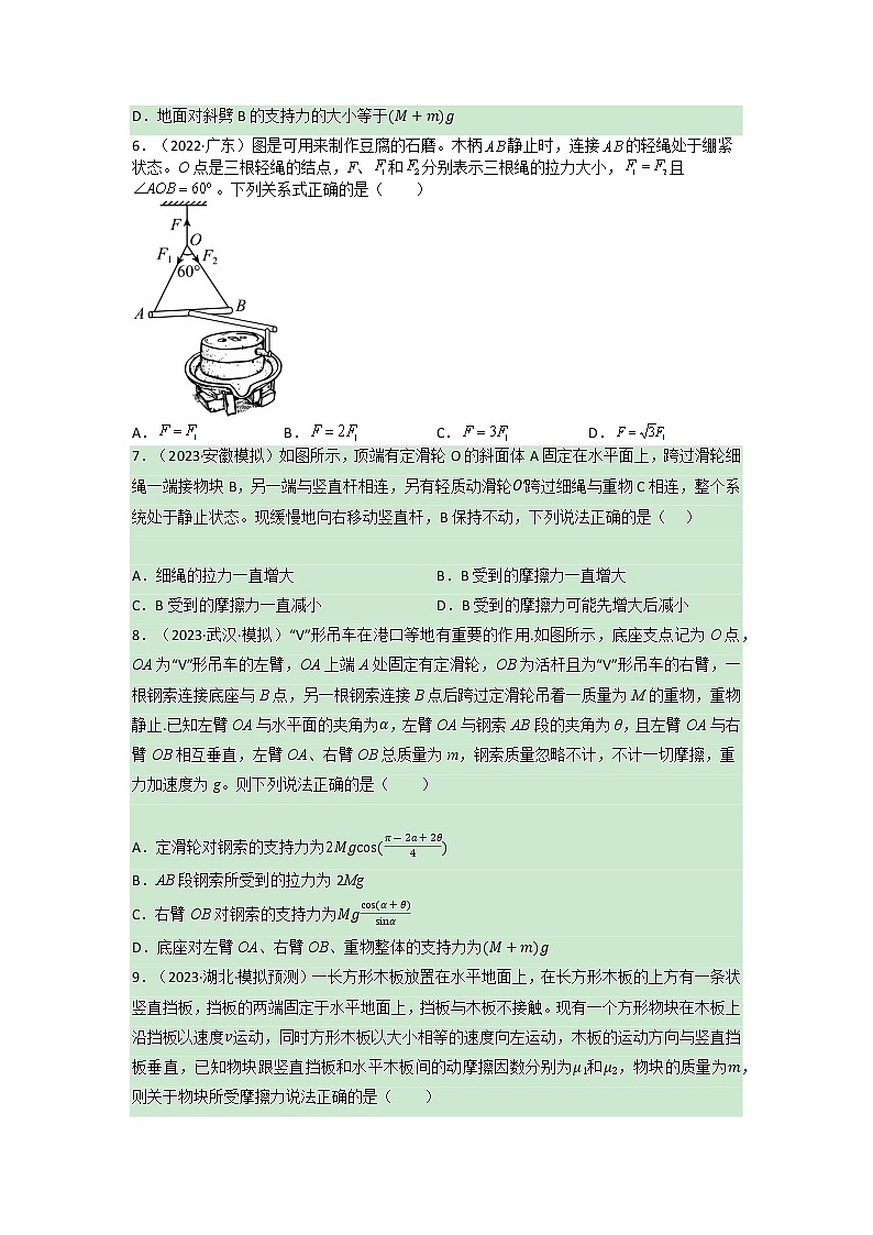 专题02力与平衡——【备考2023】高考物理小题集训（原卷版+解析版）02