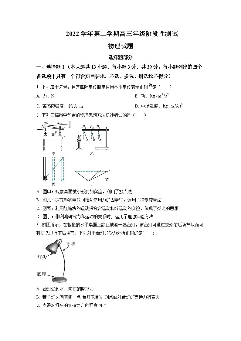 2022-2023学年浙江省杭州学军中学高三下学期阶段性测试 物理（word版）01
