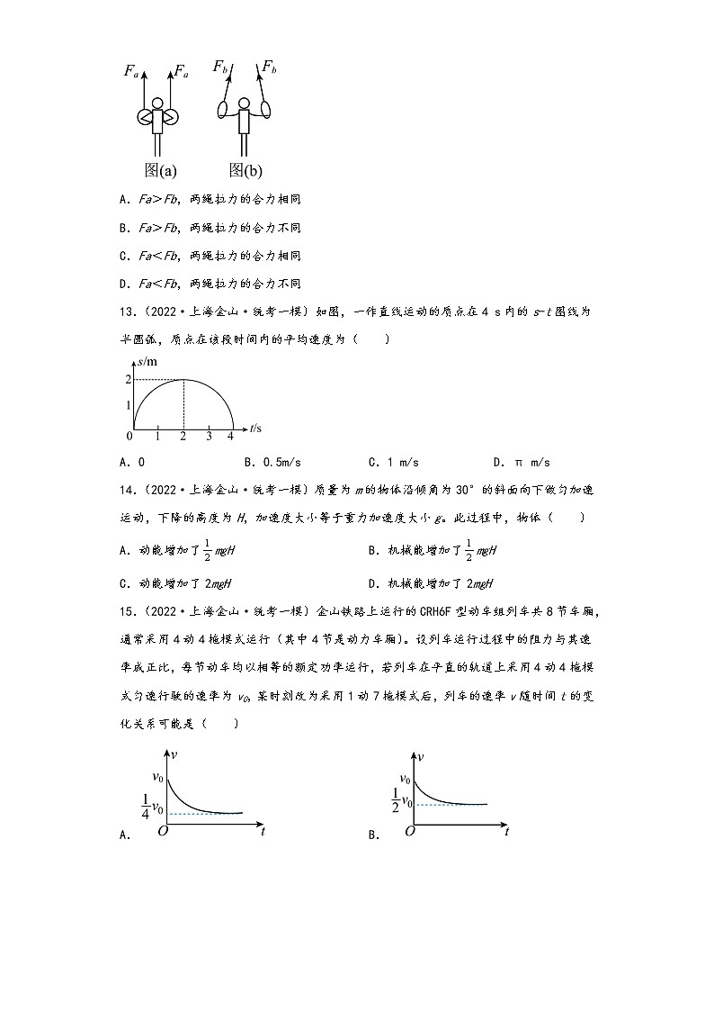 上海市金山区三年（2021-2023）年高考物理一模试题按知识点分层-01力学（基础题）03