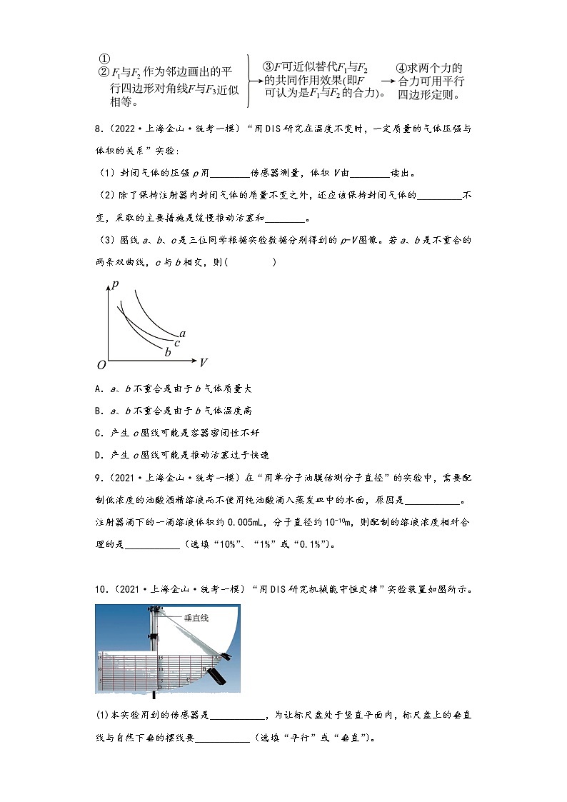 上海市金山区三年（2021-2023）年高考物理一模试题按知识点分层-03热学、物理实验（基础题）03