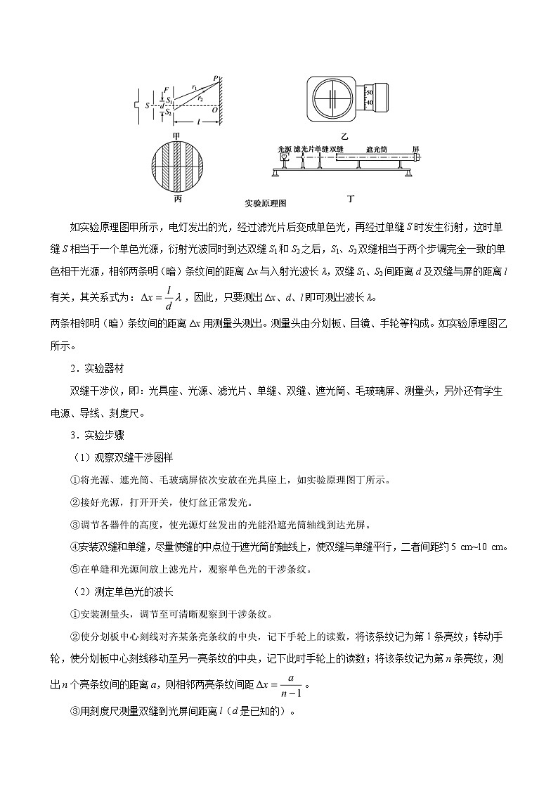 高考物理考点一遍过 考点70 实验：用双缝干涉测光的波长02