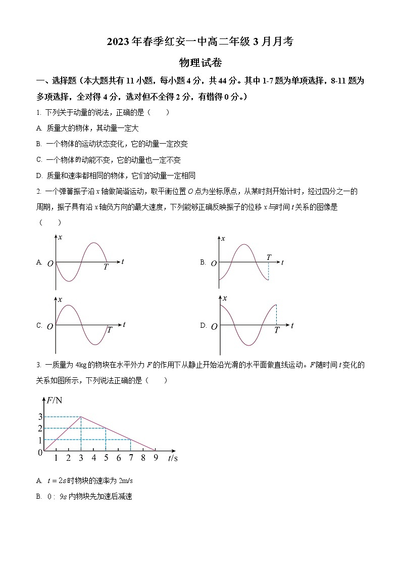 湖北省红安县第一中学2022-2023学年高二下学期3月月考物理试题无答案第1页
