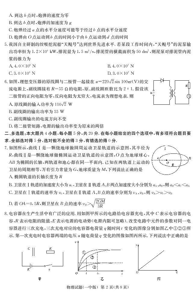 2021届湖南省长沙市第一中学高三下学期月考（八）物理试卷 PDF版第2页