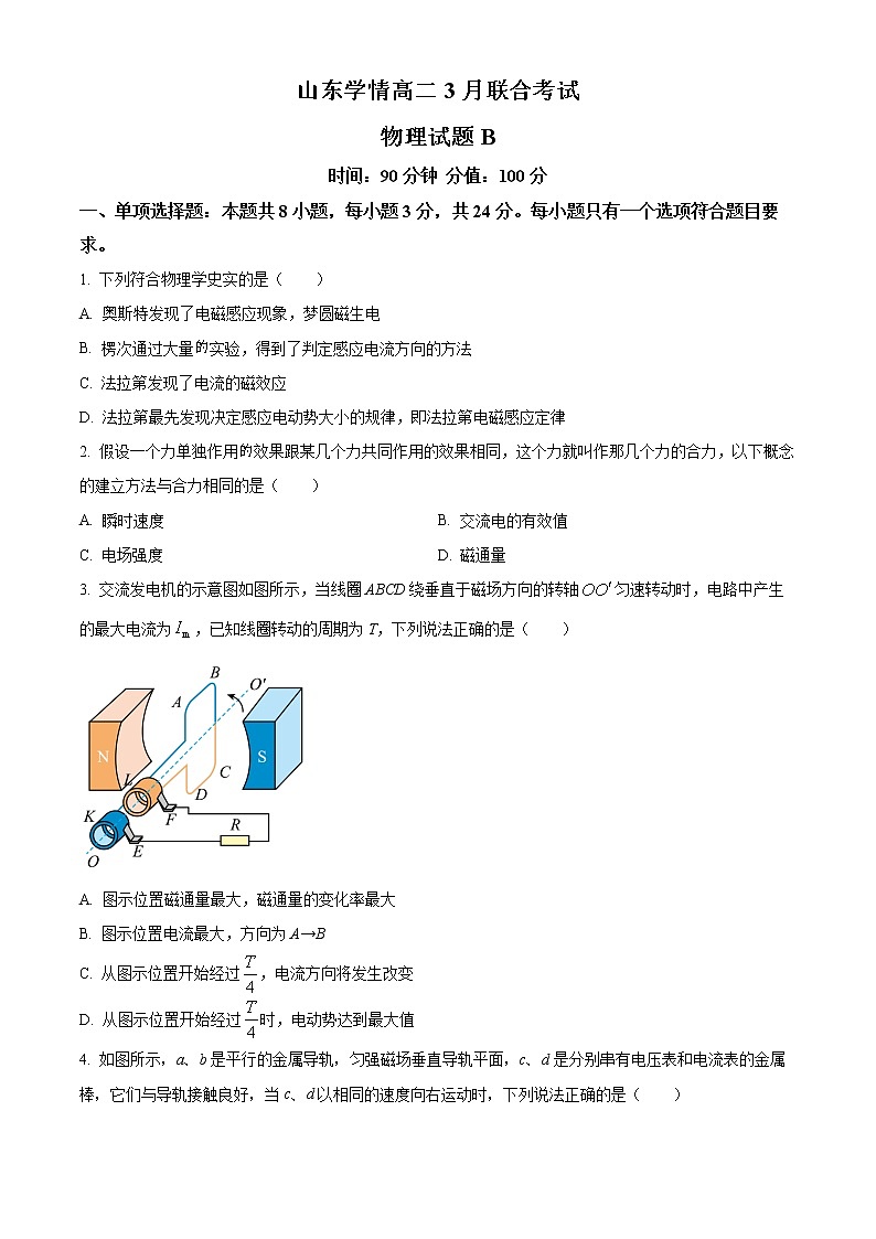 2023山东省学情高二下学期3月联考试题物理（B）含答案01