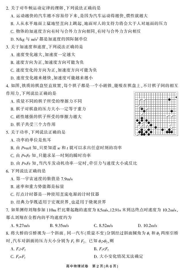 2019-2020学年湖南省郴州市高二学业水平考试模拟监测物理试题 PDF版02