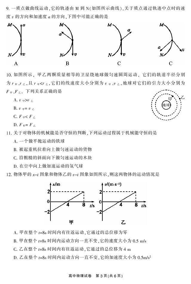 2019-2020学年湖南省郴州市高二学业水平考试模拟监测物理试题 PDF版03