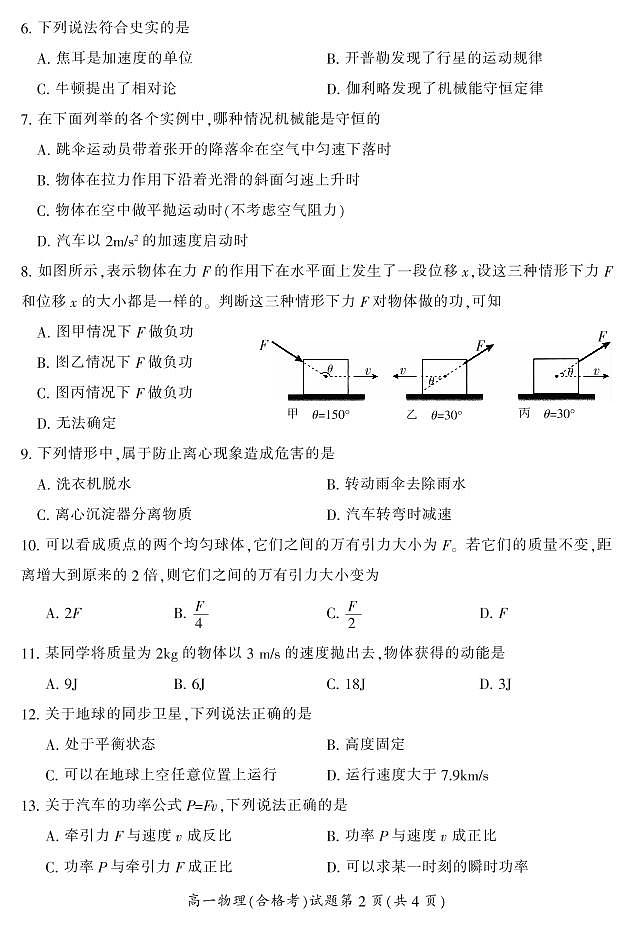 2021-2022学年湖南省郴州市高一上学期期末教学质量监测物理试题 （合格考） PDF版含答案02