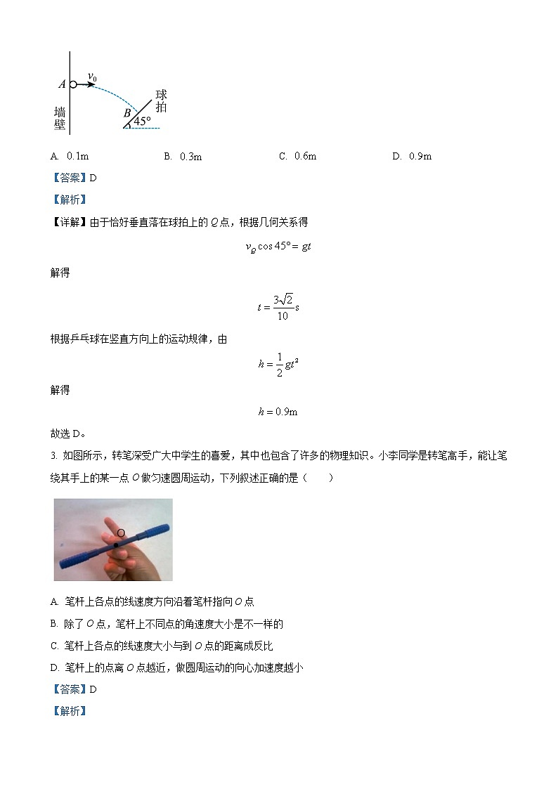 2022-2023学年重庆市西南大学附属中学高一下学期第一次月考物理试题02