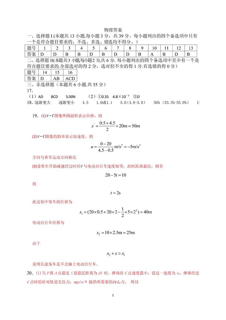 杭二中最后一次热身考 - 物理答案第1页