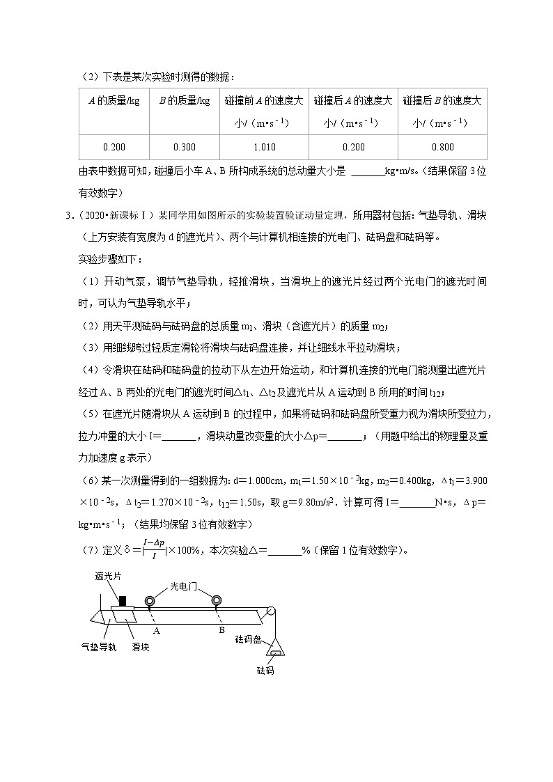 高考物理模型全归纳  第46讲 验证动量守恒的四种实验方案及数据处理方法 试卷03