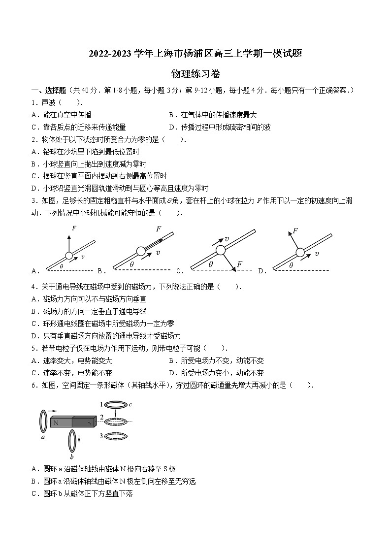 2022-2023学年上海市杨浦区高三上学期一模试题物理含答案第1页
