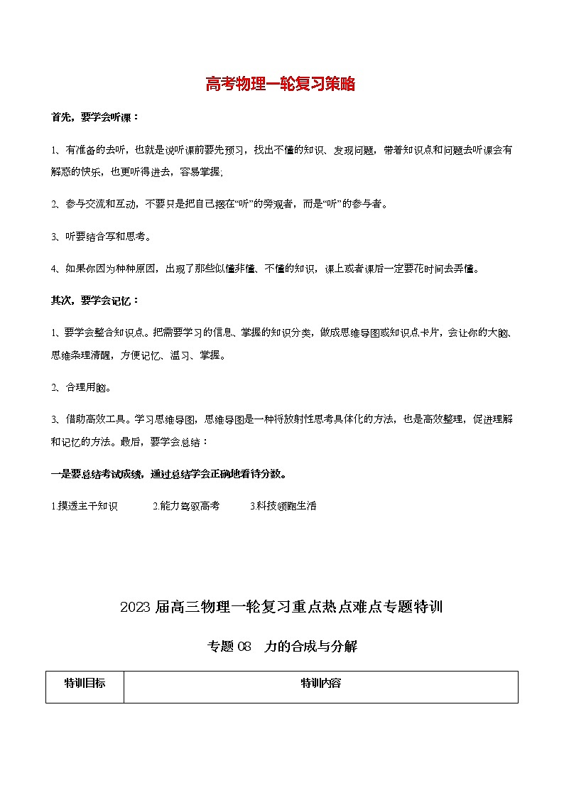 高考物理一轮复习【专题练习】 专题08 力的合成与分解01