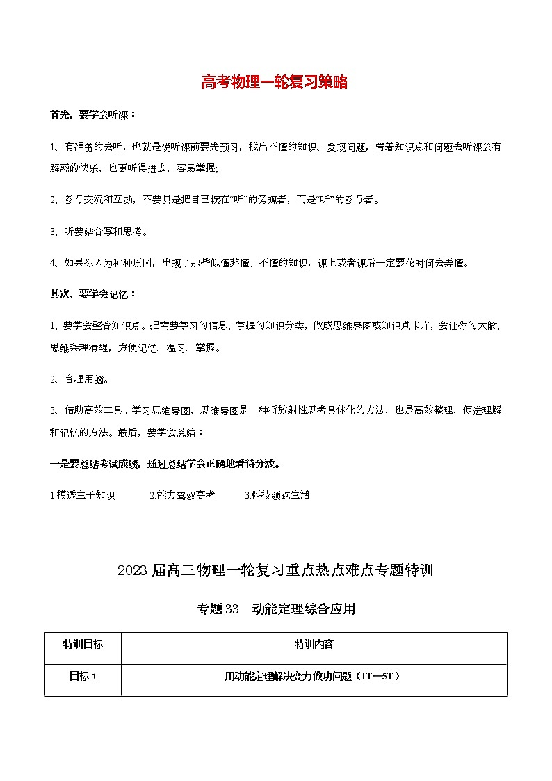 高考物理一轮复习【专题练习】 专题33 动能定理综合应用01