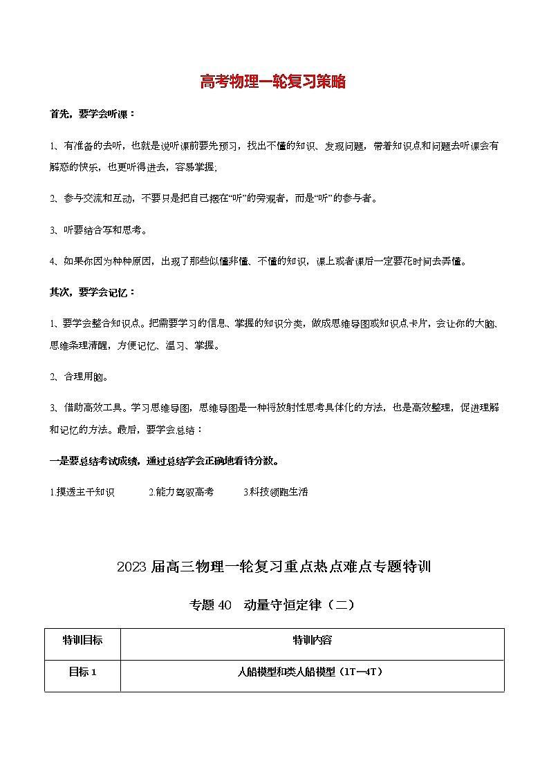 高考物理一轮复习【专题练习】 专题40 动量守恒定律（二）01