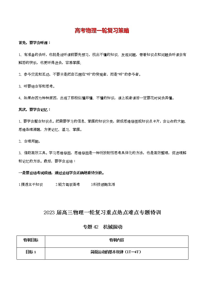 高考物理一轮复习【专题练习】 专题42 机械振动01