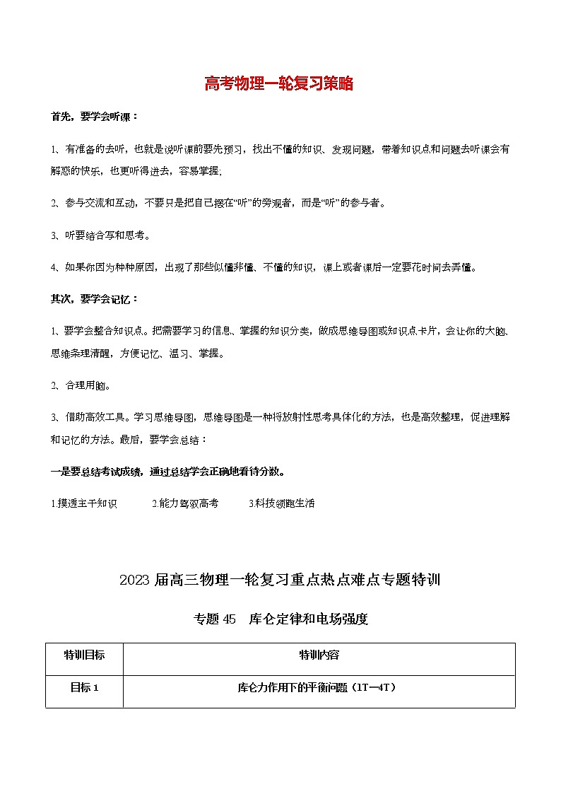 高考物理一轮复习【专题练习】 专题45 库仑定律和电场强度01