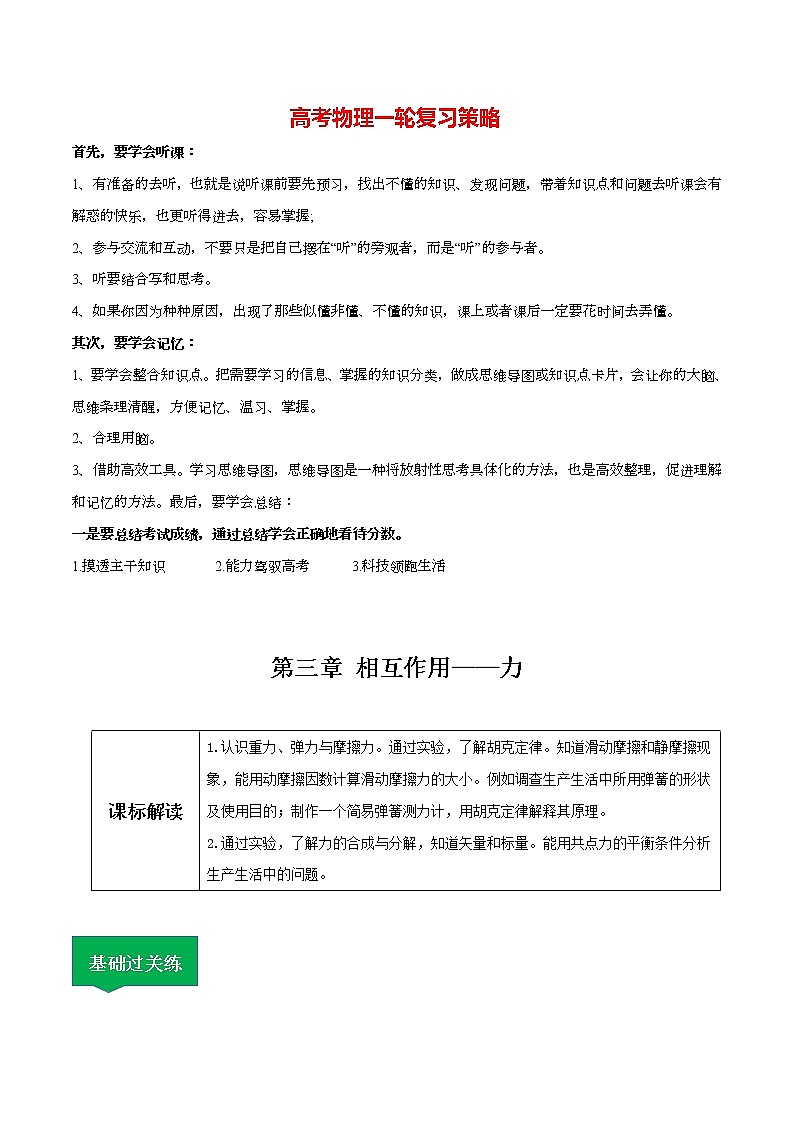 高考物理一轮复习【分层练习】  第03章 相互作用——力01