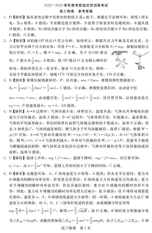 2023河北省高三下学期高考前适应性考试物理试题扫描版含解析01