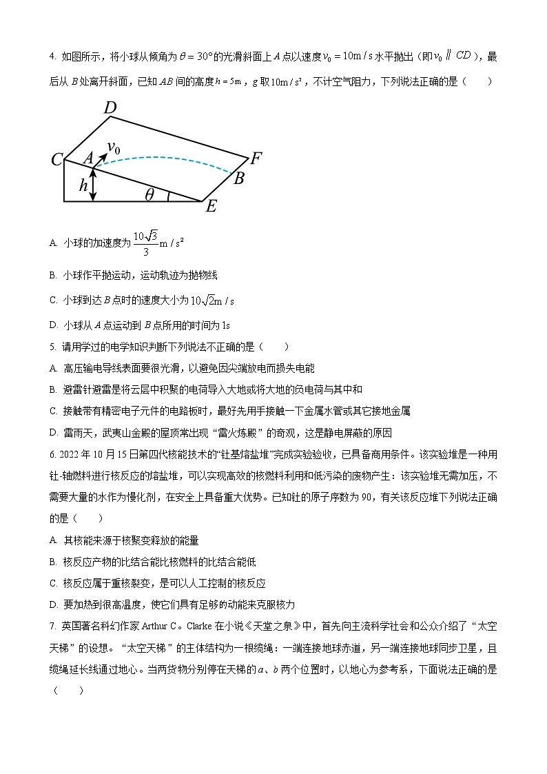 浙江省金丽衢十二校、七彩阳光2022-2023学年高三下学期3月联考物理试题（原卷版）第2页