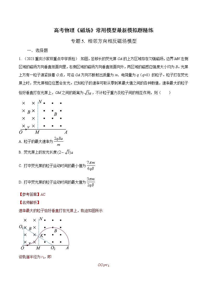 专题05 相邻方向相反磁场模型-高考物理磁场常用模型最新模拟题精练01