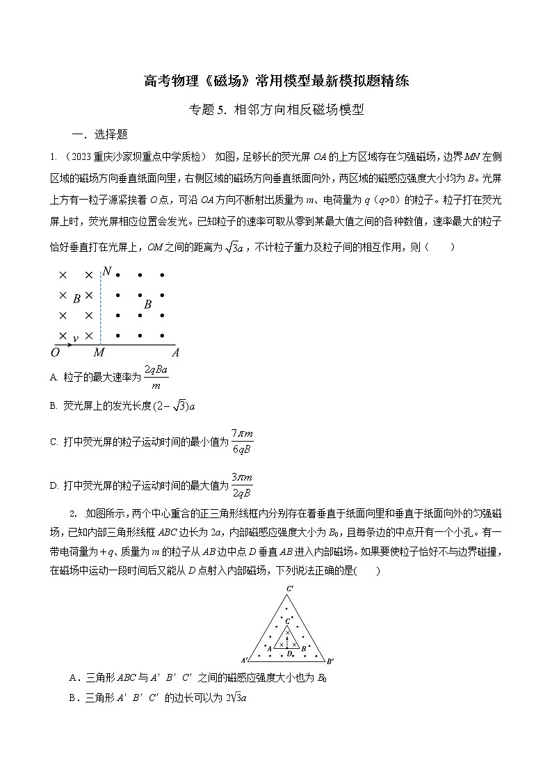 专题05 相邻方向相反磁场模型-高考物理磁场常用模型最新模拟题精练01