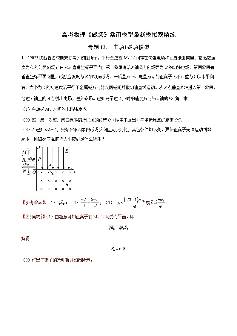 专题13 电场+磁场模型-高考物理磁场常用模型最新模拟题精练01