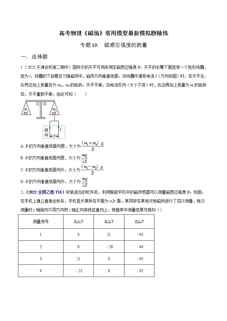 专题19.  磁感应强度的测量（原卷版）第1页