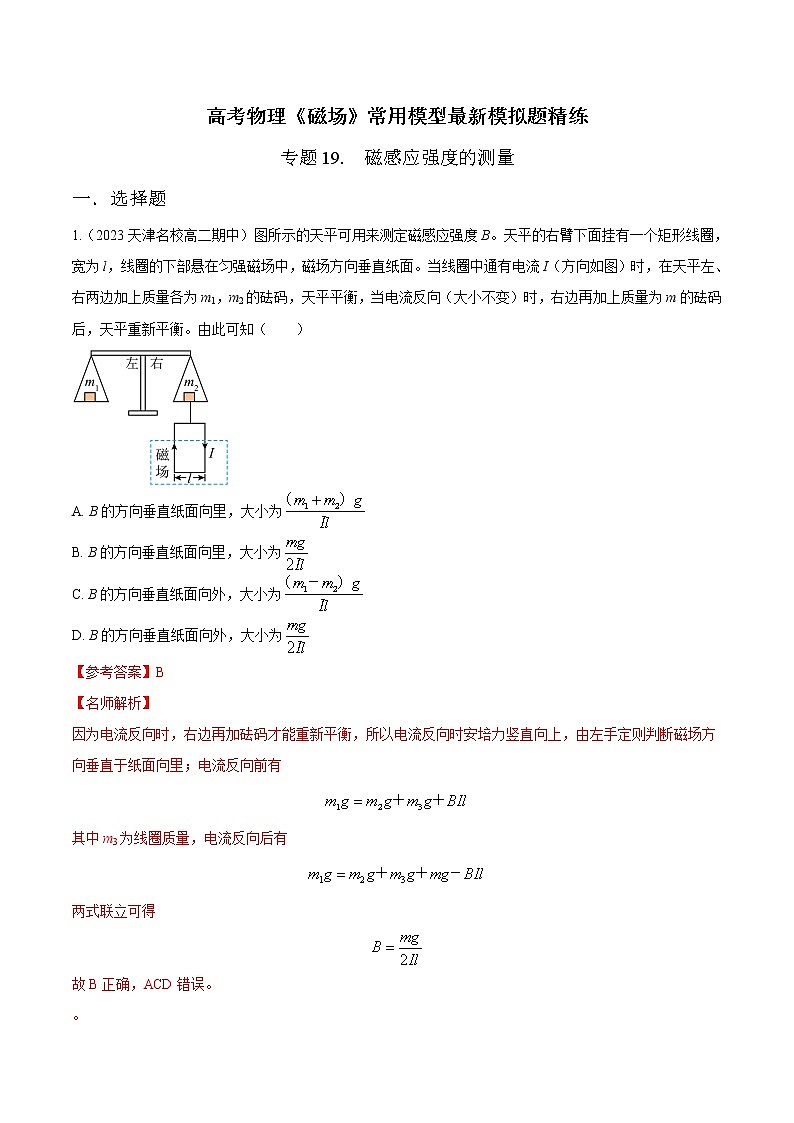 专题19.  磁感应强度的测量（解析版）第1页