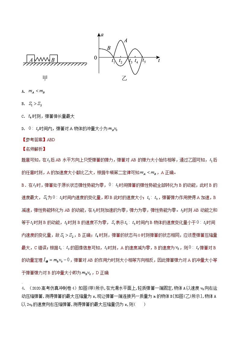 专题12弹簧模型-高考物理动量常用模型最新模拟题精练03