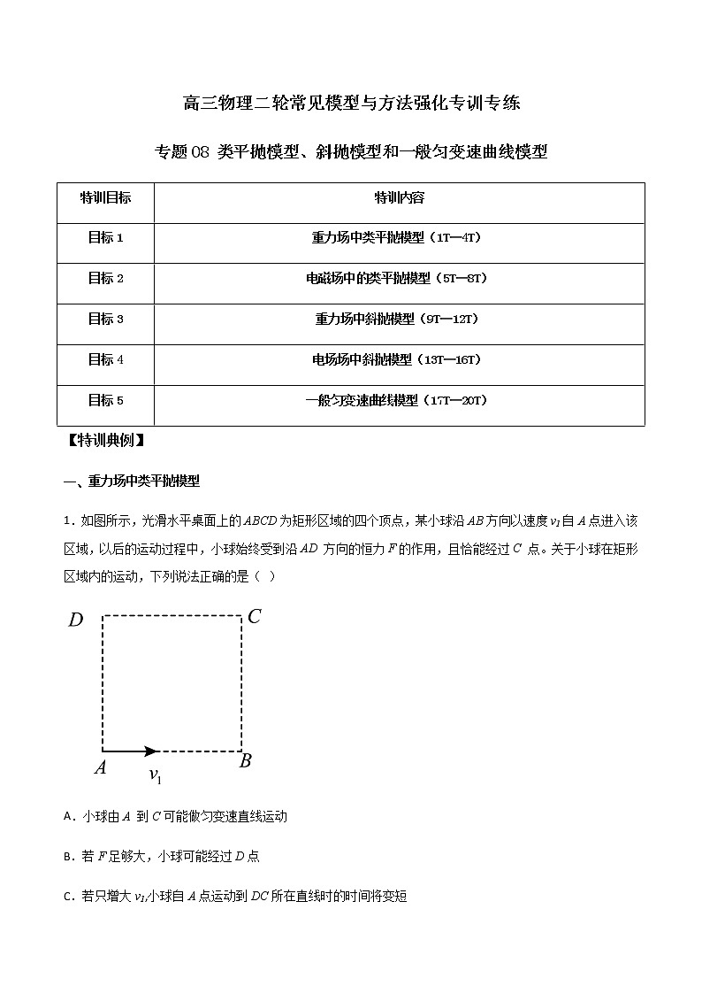 专题08 类平抛模型、斜抛模型和一般匀变速曲线模型（解析版）第1页