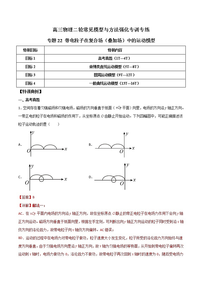 专题22 带电粒子在复合场（叠加场）中的运动模型-高三物理二轮常见模型与方法强化专训专练01