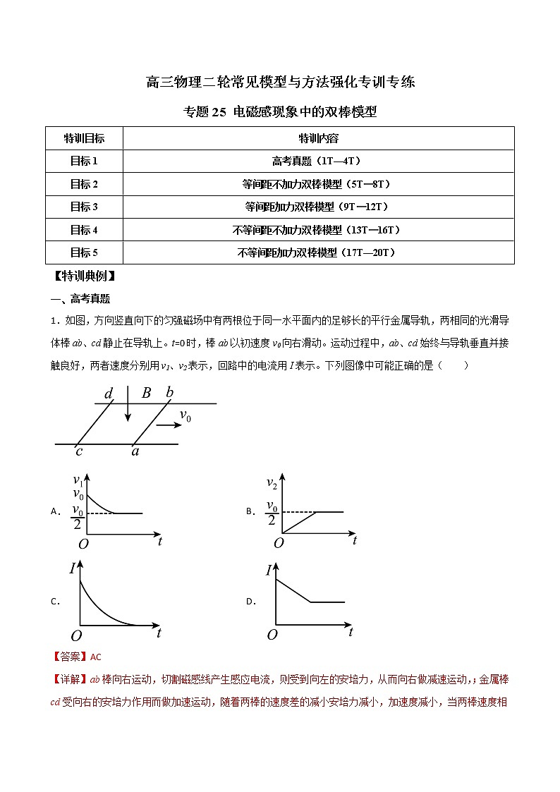 专题25 电磁感现象中的双棒模型-高三物理二轮常见模型与方法强化专训专练01