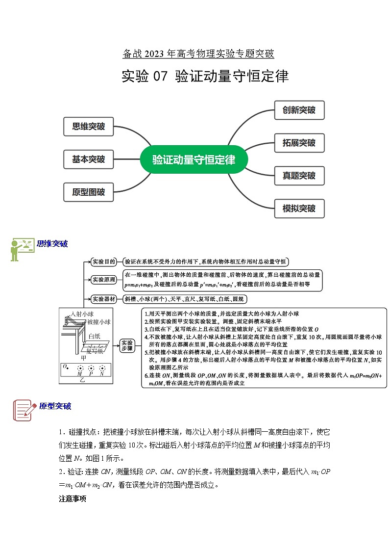 专题实验7　验证动量守恒定律-备战2023年高考物理实验专题突破01