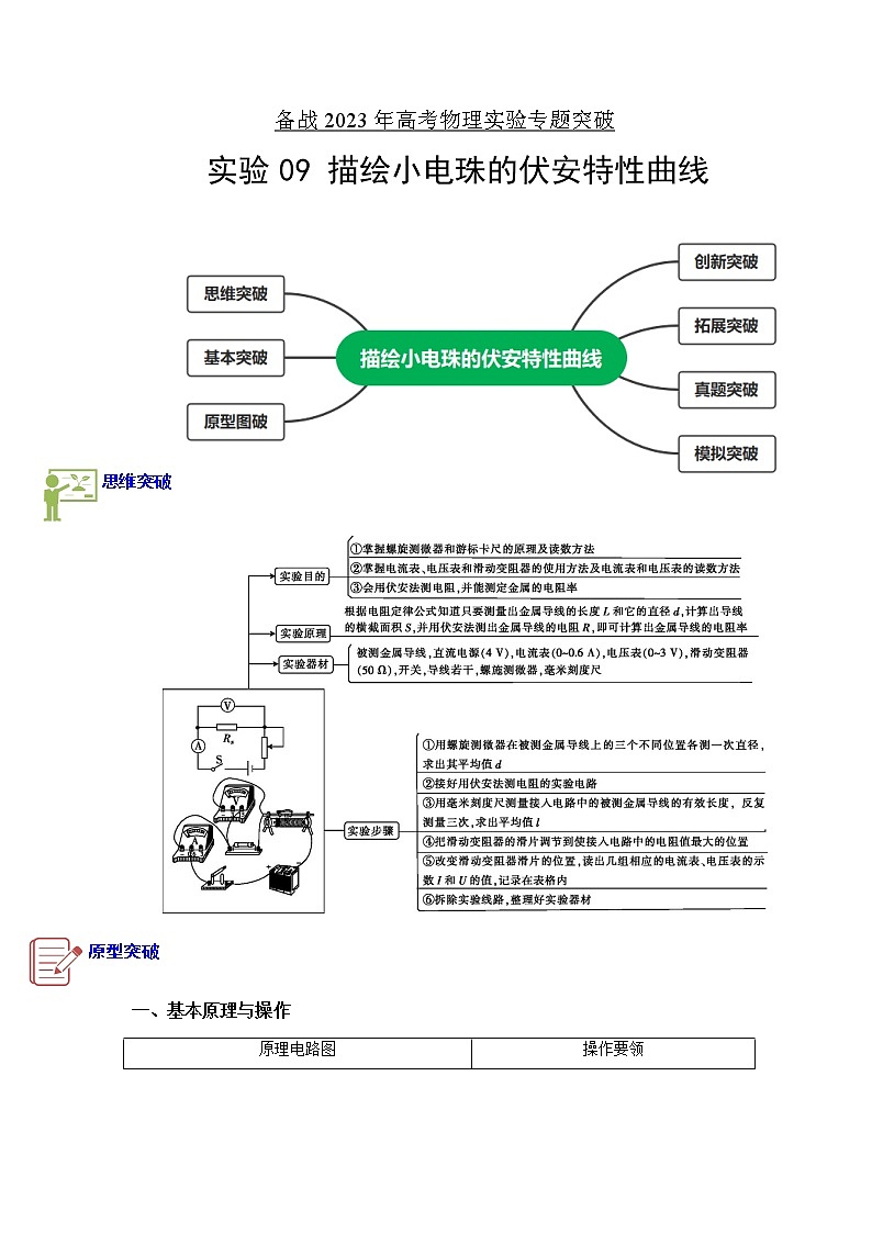 专题实验9　描绘小电珠的伏安特性曲线-备战2023年高考物理实验专题突破（原卷版）第1页
