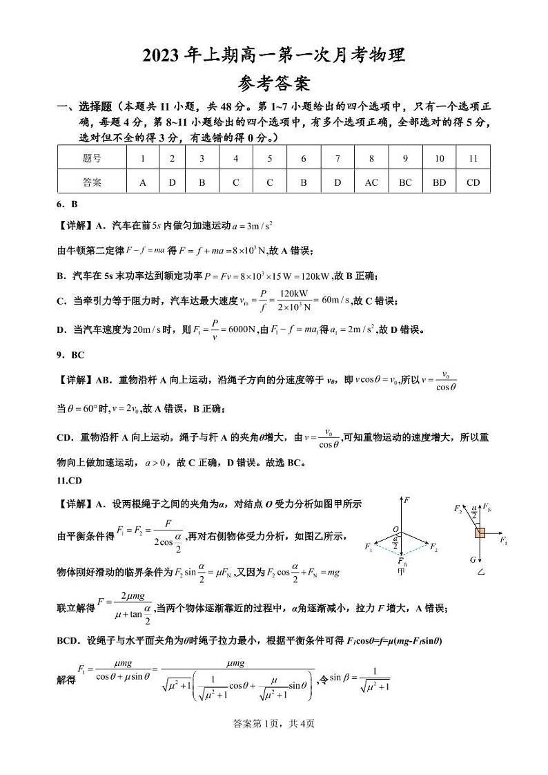 2023永州一中高一下学期3月月考物理试题PDF版含答案01