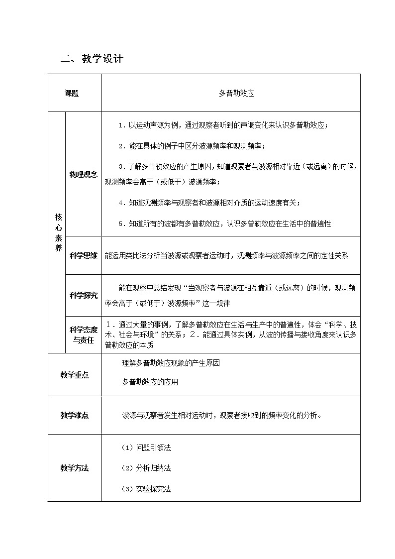 3.5多普勒效应 教学设计 高二上学期物理人教版（2019）选择性必修第一册02