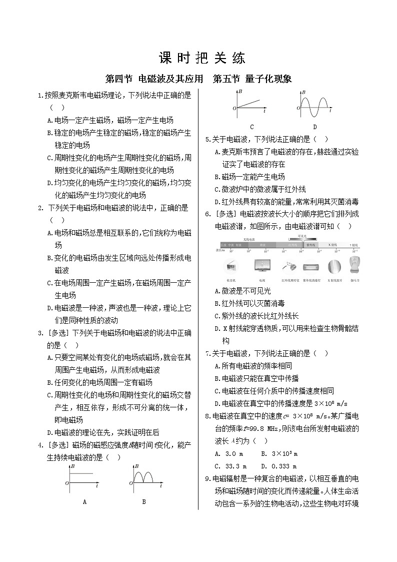 粤教版高中物理必修第三册·第六章电磁现象与电磁波 第四节 电磁波及其应用  第五节 量子化现象（同步练习含答案）第1页