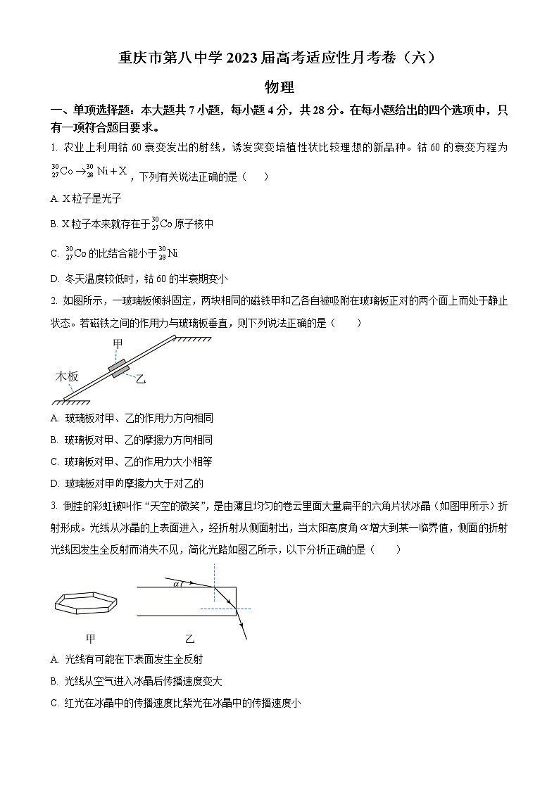 重庆市第八中学校2022-2023学年高三下学期高考适应性月考卷（六）物理试题01