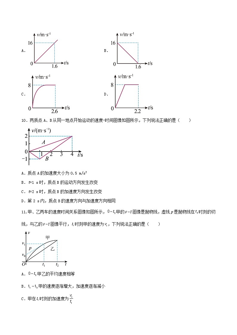 2.2  匀变速直线运动速度与时间的关系（分层练习）（原卷版）第3页