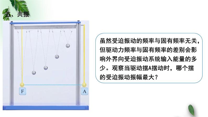 2022-2023年粤教版(2019)新教材高中物理选择性必修1 第2章机械振动第5节受迫振动共振课件07