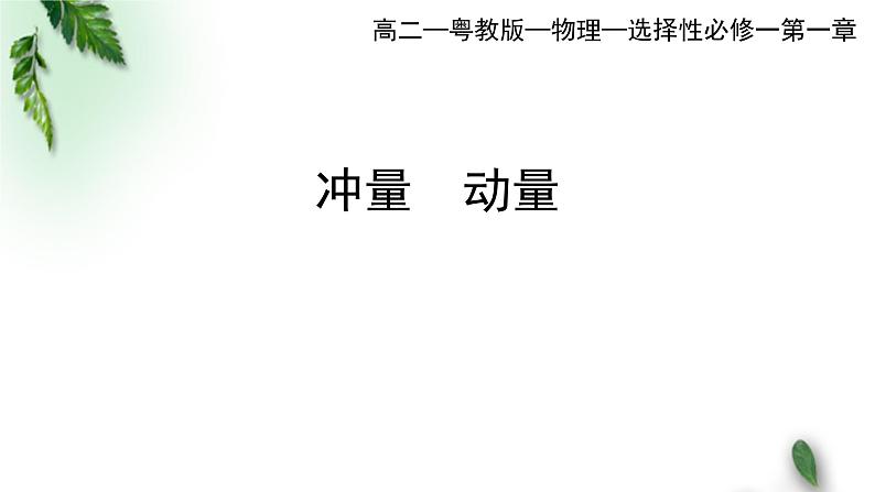 2022-2023年粤教版(2019)新教材高中物理选择性必修1 第1章动量和动量守恒定律第1节冲量动量课件01