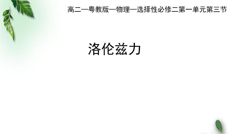 2022-2023年粤教版(2019)新教材高中物理选择性必修2 第1章磁场第3节洛仑兹力课件01