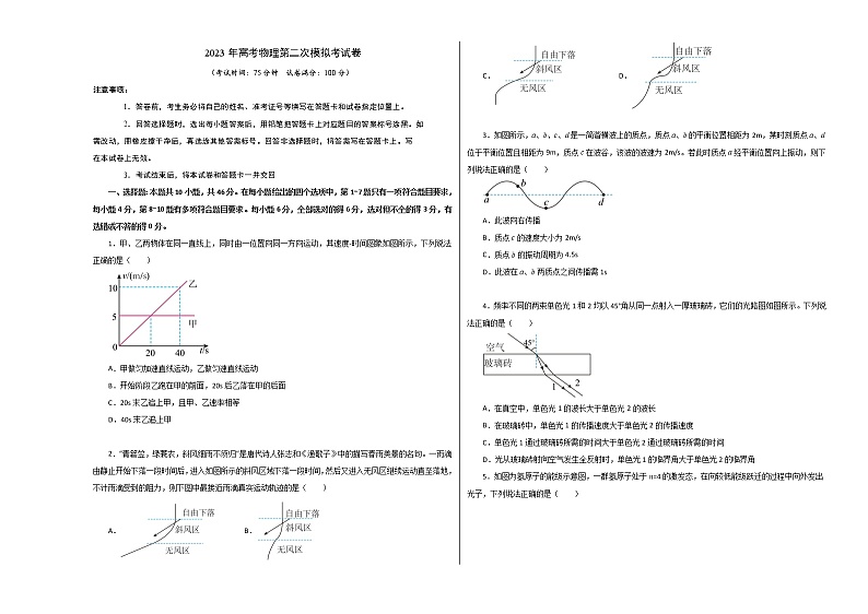 2023年高考物理第二次模拟考试卷（辽宁B卷）（考试版）A301