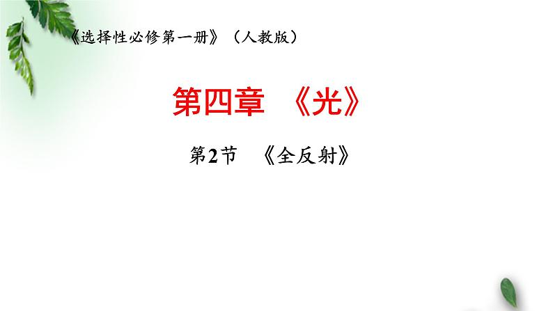 2022-2023年人教版(2019)新教材高中物理选择性必修1 第4章光第2节全反射(1)课件第1页