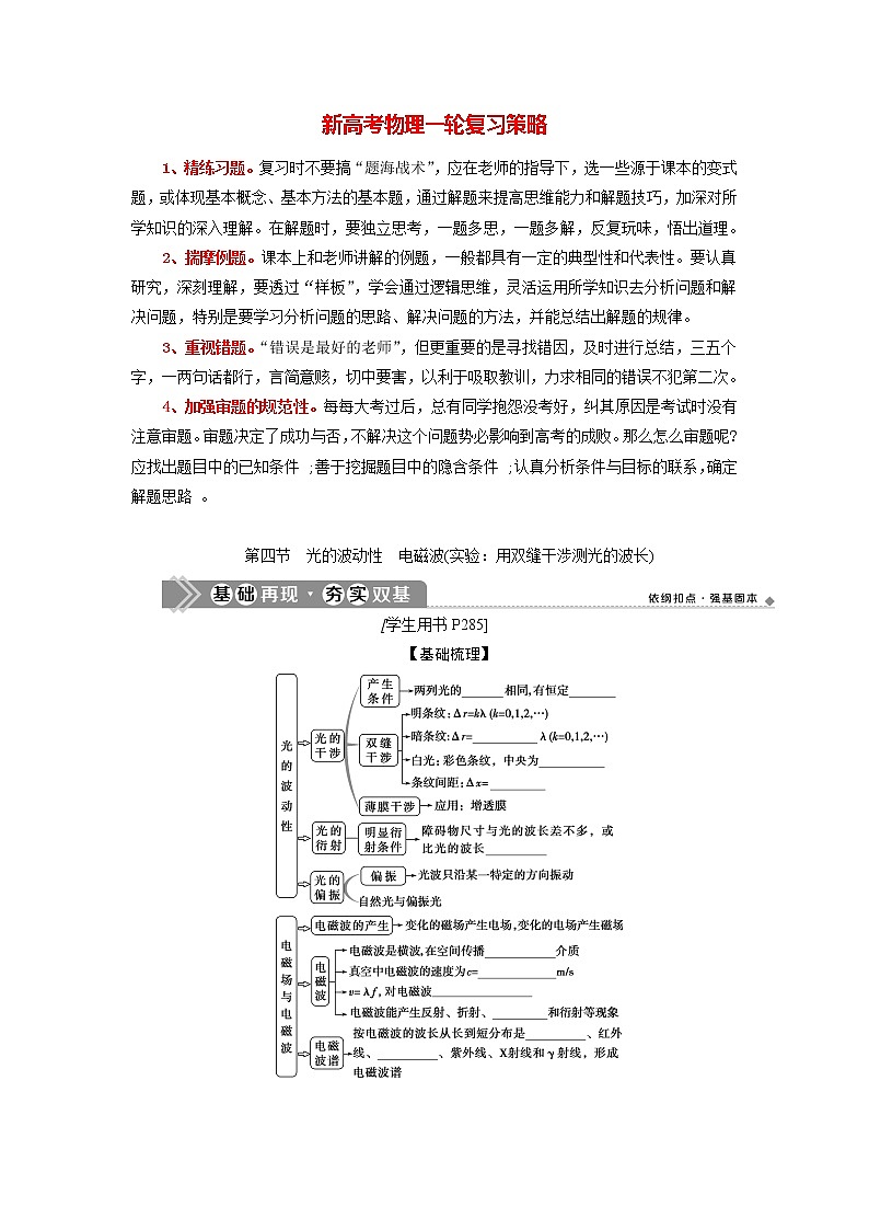 高考物理一轮复习课件+讲义  第14章 4 第四节　光的波动性　电磁波(实验：用双缝干涉测光的波长)01