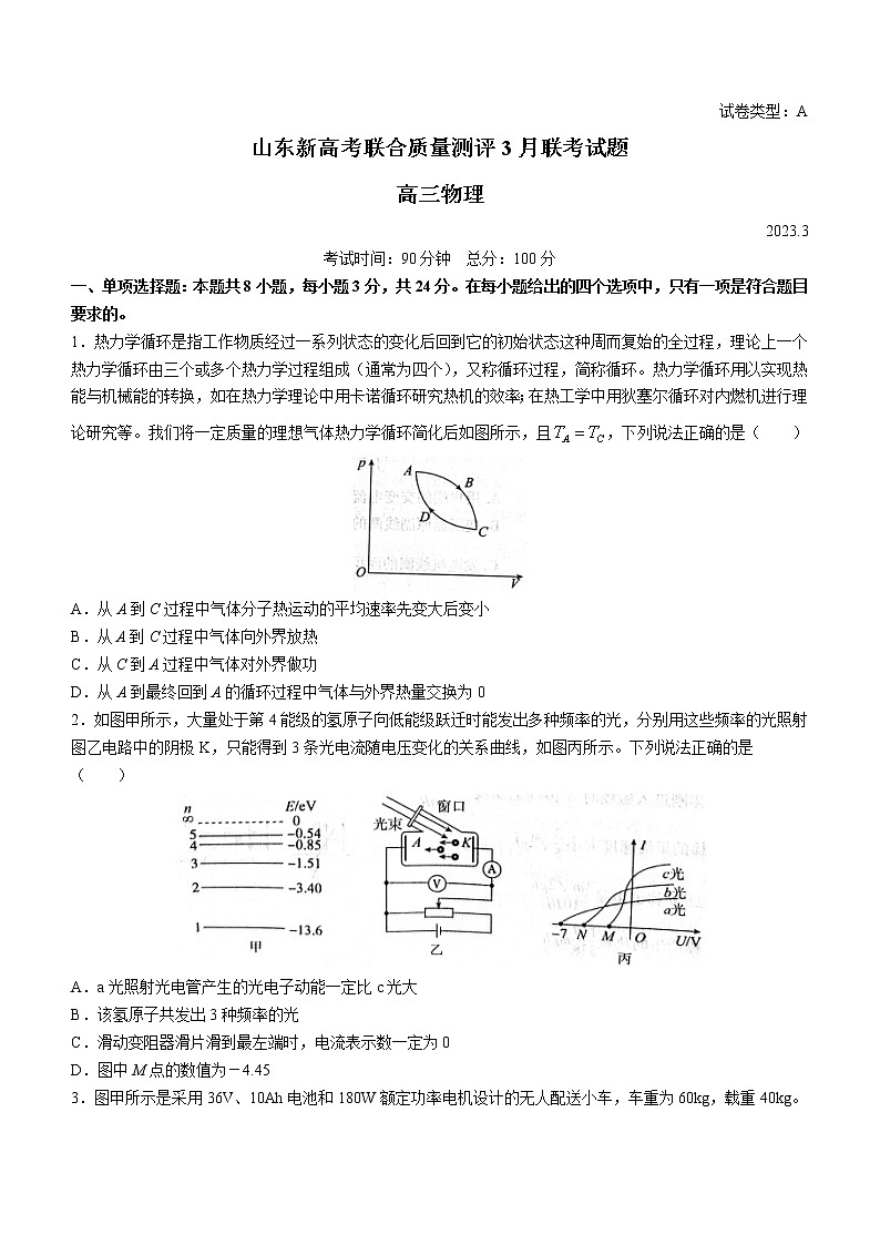 2023届山东省高三下学期3月新高考联合质量测评试题 物理（word版）第1页