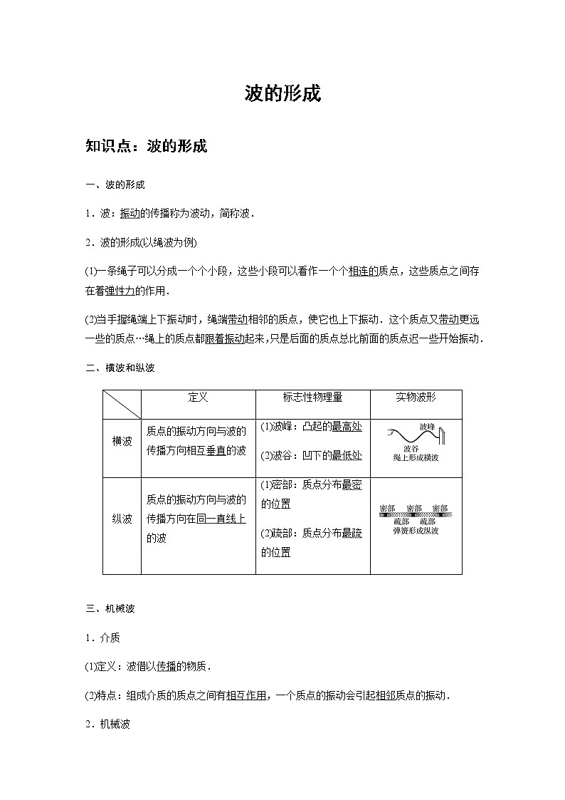 新课改-高中物理-选修第1册  12 B波的形成 中档版 试卷01